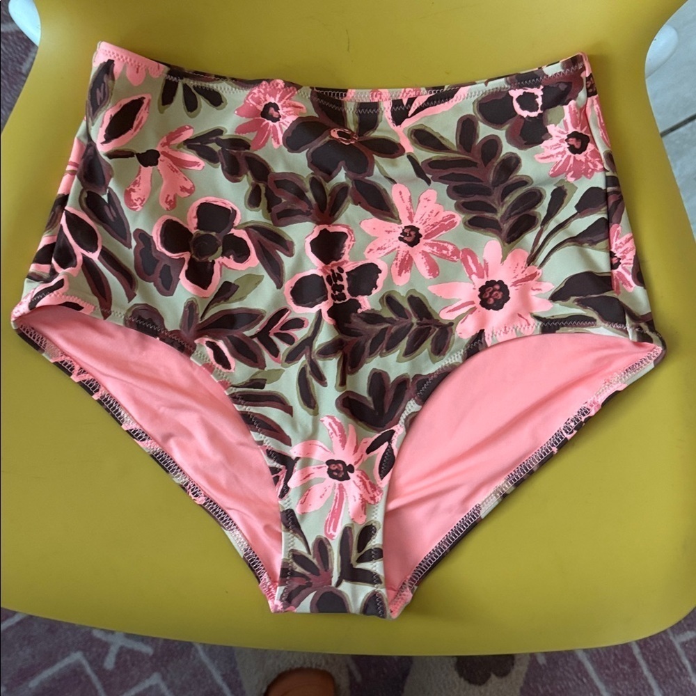 Aerie Ice Apricot Floral High Waist Bikini Bottoms Small - Picture 2 of 4